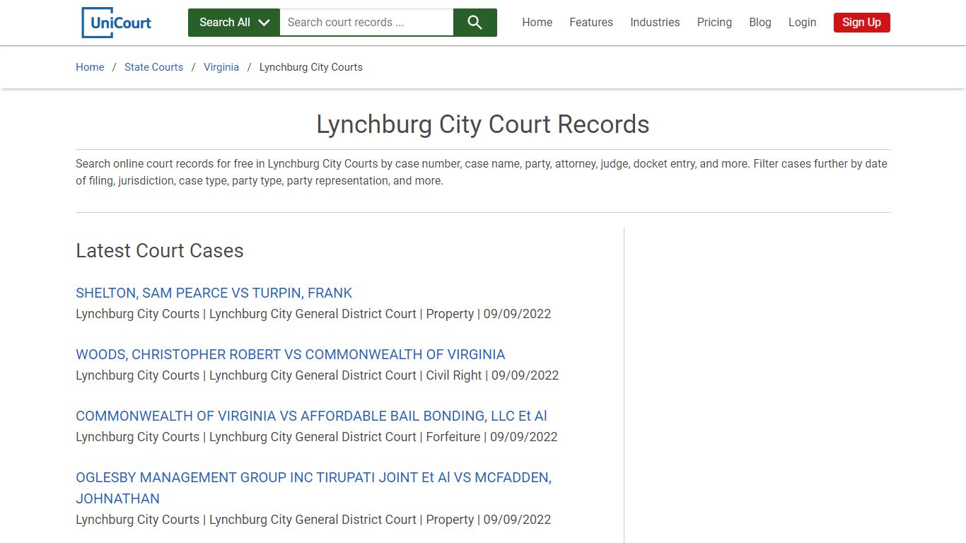 Lynchburg City Court Records | Virginia | UniCourt